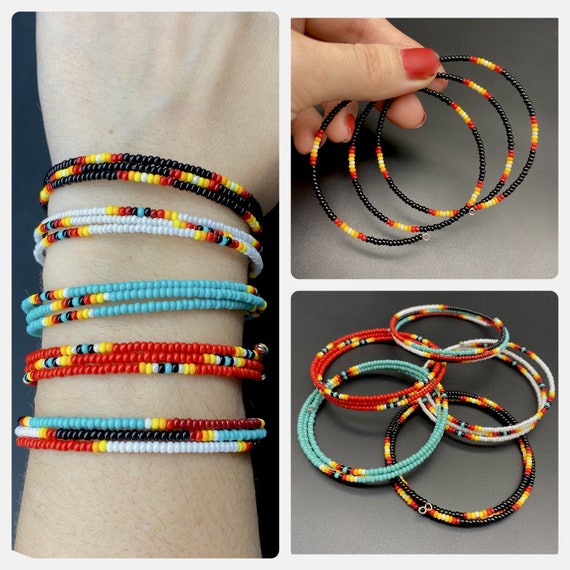 Memory Wire Bracelet Set in NATURE colors - wood, 11/0 seed beads