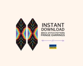 Brick stitch pattern Rainbow Earring, Colorful Seed Bead Earring Pattern, Bright Brickstitch Fringe pattern, Do it yourself,Digital Download