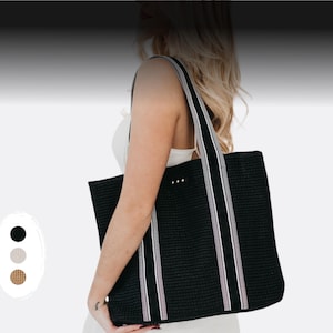 Woven Raffia Tote Bag: Summer Beach Market Handbag with Wide Strap