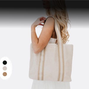 Woven Raffia Tote Bag: Striped Shoulder Bag, Large Beach Purse