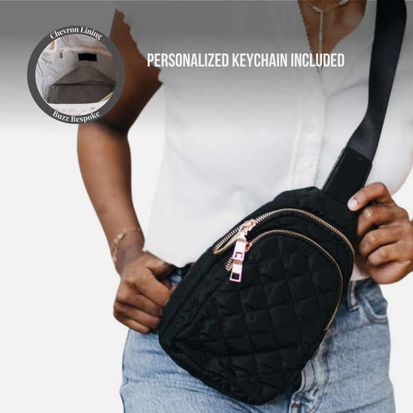 Crossbody Puffer Bag Crossbody Quilted Sling Bag Shoulder Bag Women Black Bag Lightweight Crossbody Bag Bum Bag with Personalized Keychain