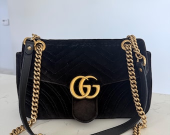 Authentic Gucci GG Velvet Shoulder Bag | Gold Hardware Monogram Clutch (Pre-loved)