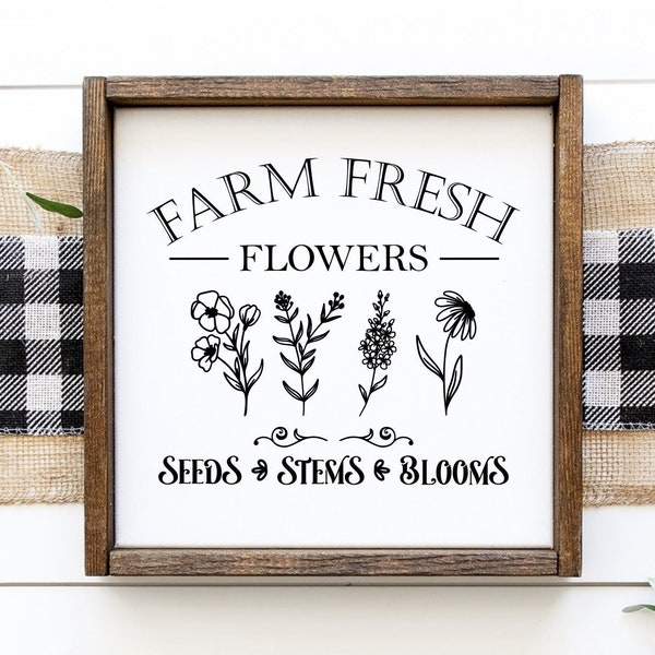 Farm Fresh Flowers SVG - Rustic Farmers Market Sign Clip Art - Farmhouse Decor Cut File - Flower Arrangement Bouquet Vector - Garden Sign