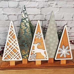 Christmas Trees Laser SVG, Winter Forest Home Decor, Standing Layered Tree,  Plaid Christmas Tree, Snowflake And Deer Christmas Tree Decor