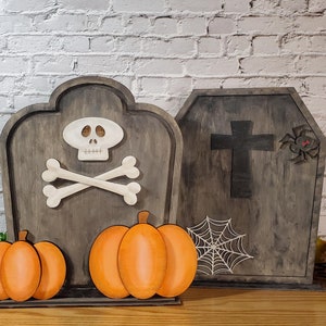 Grafsteen laser SVG, grafsteen SVG, schedel en gekruiste grafsteen, kruis grafsteen lasergesneden bestand, kerkhof decor, Halloween decoratie