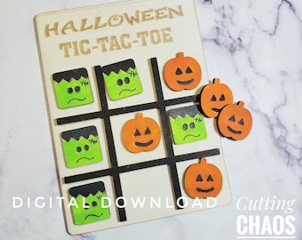 Halloween Tic-Tac-Toe SVG, Halloween Game Laser File, Trick Or Treat Gift, Party Game Laser SVG, Glowforge Digital File, Kids Party Prize