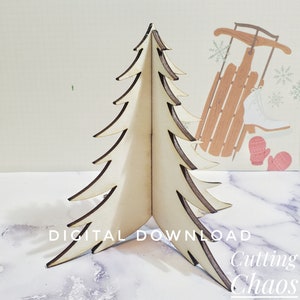 Sapin de Noël 3D SVG, décoration de vacances à la ferme, décoration de table de sapin de Noël, sapin de Noël sur pied, pin laser SVG