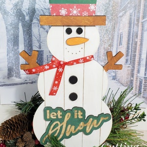Snowman Laser SVG, Snowman Shelf Sitter SVG, Let It Snow Mantel Decoration, Winter Decor DXF, Layered Snowman Project, Let&#39;s Build a Snowman