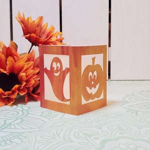 Halloween Tealight Luminary SVG - Ghost Cardstock Candleshade Svg - Spider and Web Paper Lantern Cut File - Pumpkin Paper Craft Clip Art