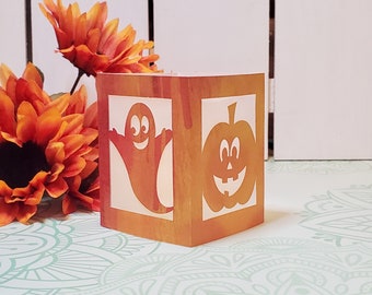 Halloween Tealight Luminary SVG - Ghost Cardstock Candleshade Svg - Spider and Web Paper Lantern Cut File - Pumpkin Paper Craft Clip Art
