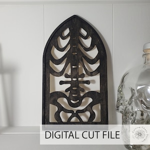 Skeleton Laser SVG, Arched Window Laser DXF File, Haunted Window Decoration, Halloween Laser File, Mantel Decor, Glowforge Cricut Silhouette