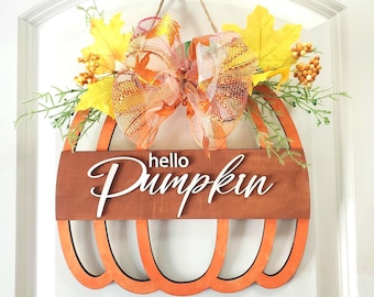 Hallo Kürbis Türschild Laser SVG, Herbst Türschild, Herbst Türschild, kürbisförmiges Türschild, Laser geschnitten Datei Glowforge Lightburn bereit