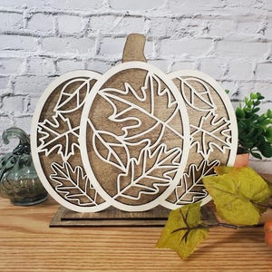 Layered Leafy Pumpkin SVG, Stacked Pumpkin Laser Svg file, Fall Decor, Autumn Standing Shelf Sitter, Thanksgiving Decor, Glowforge Laser SVG