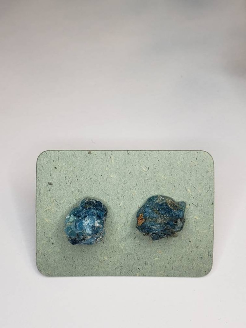 Rough Blue Apatite Earrings Crystal Earrings Crystal Jewelry Blue Apatite Raw Crystal Stud Earrings Jewelry