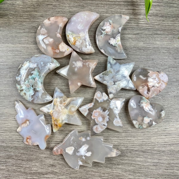 Flower Agate Moon, Flower Agate Heart, Flower Agate Star, Flower Agate Heart, Healing crystals & Stones, crystals, Carved Flower Agate