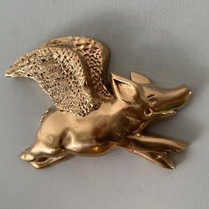 Wall art, trio of happy flying pigs, quirky and fun