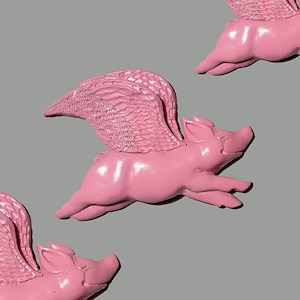 Wall art, trio of happy flying pigs, quirky and fun