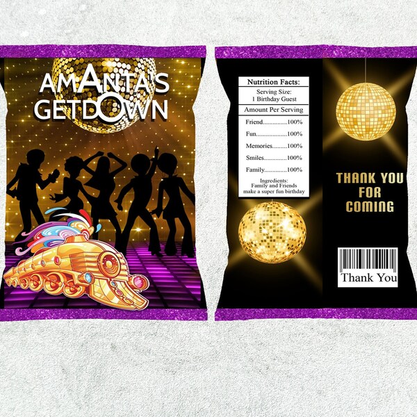 Disco Chips Bags, Soul Train Chips Bags, 70s Disco Party Chips Bags, Printable Soul Train Chips Bags Wapper, 70s Soul Train Party Chips Bags