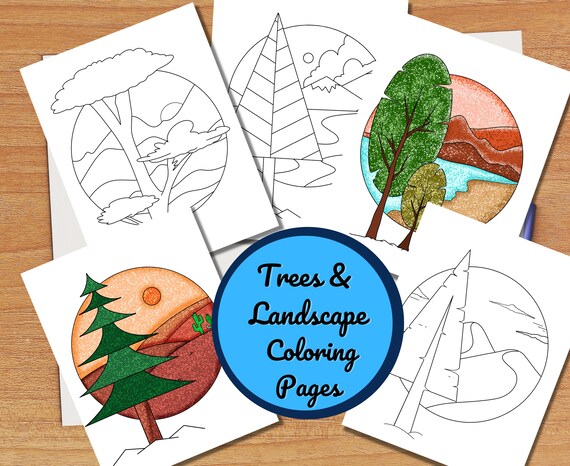 Trees and Landscape Coloring Pages Bohemian Style Coloring - Etsy