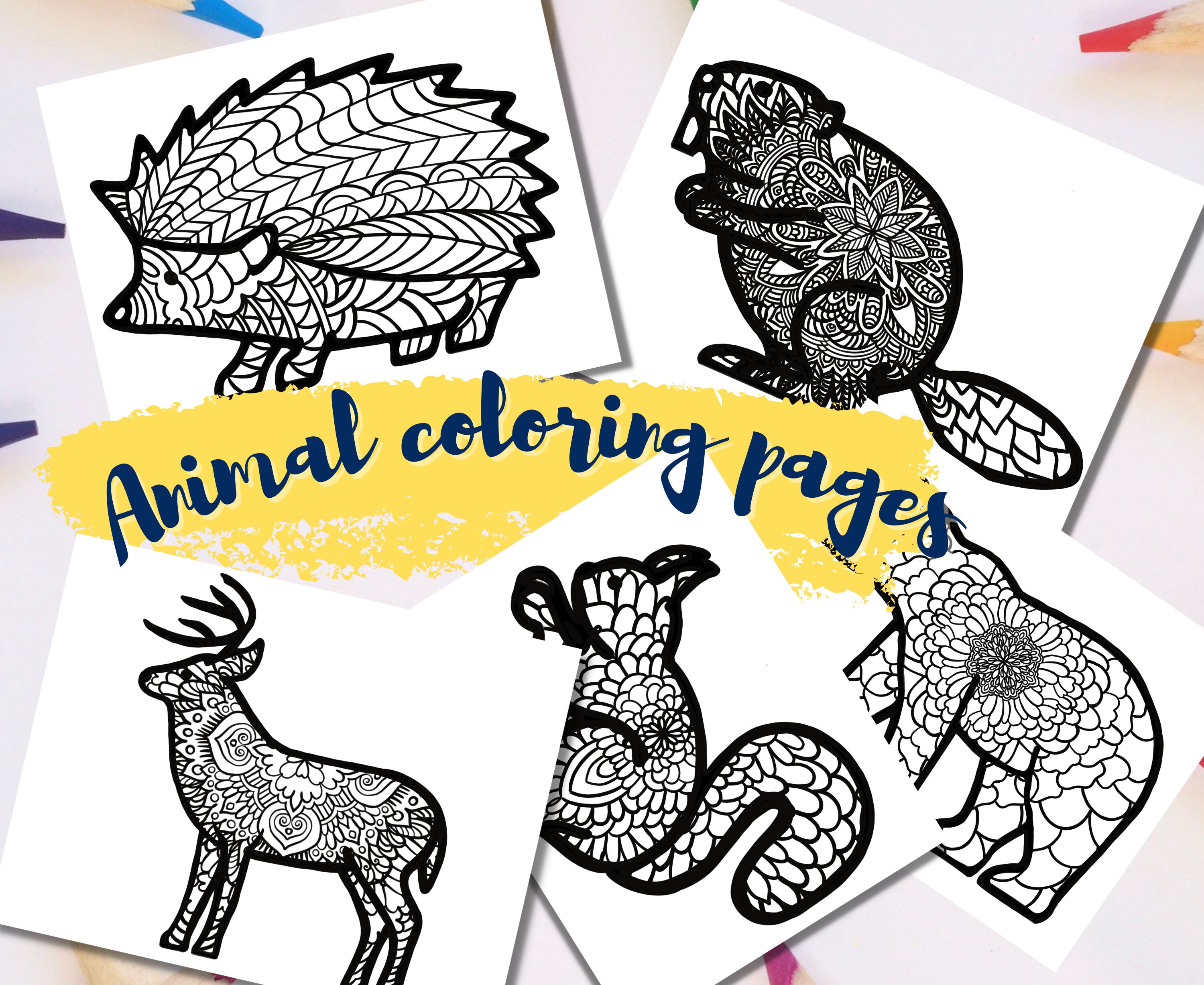 zentangle art coloring pages printable animal zentangle adult etsy
