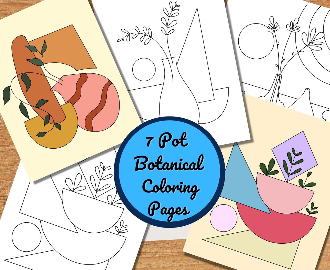 7 Pot Botanical Coloring Pages, Boho Line Art, DIY Boho Wall Hangings ...