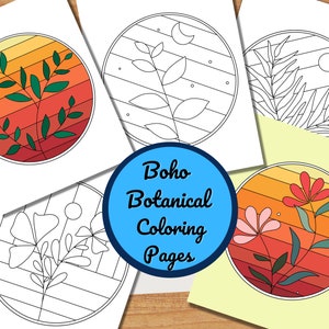 Boho Botanical Coloring Pages, Floral Coloring Book, Procreate Coloring PDF and Color Palette, DIY Boho Wall Hanging Art, Mindfulness Sheets