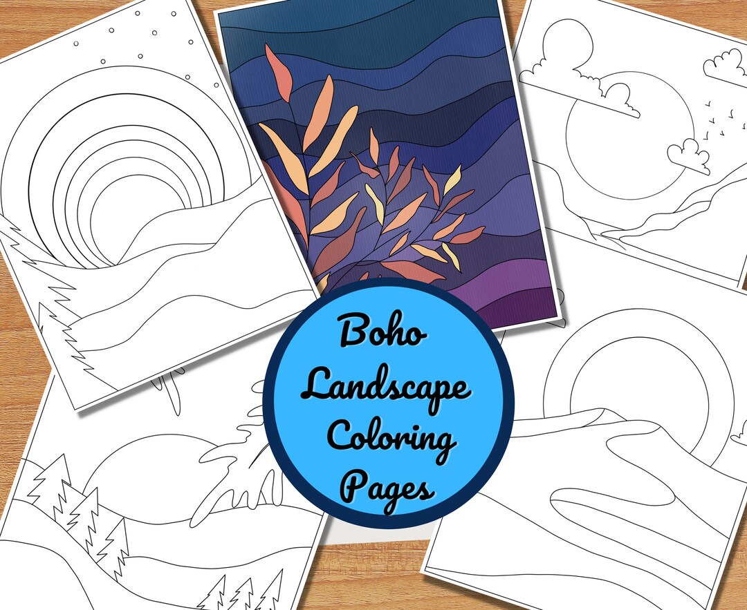 Landscape Coloring Pages, Adult Coloring Book, Printable and Digital