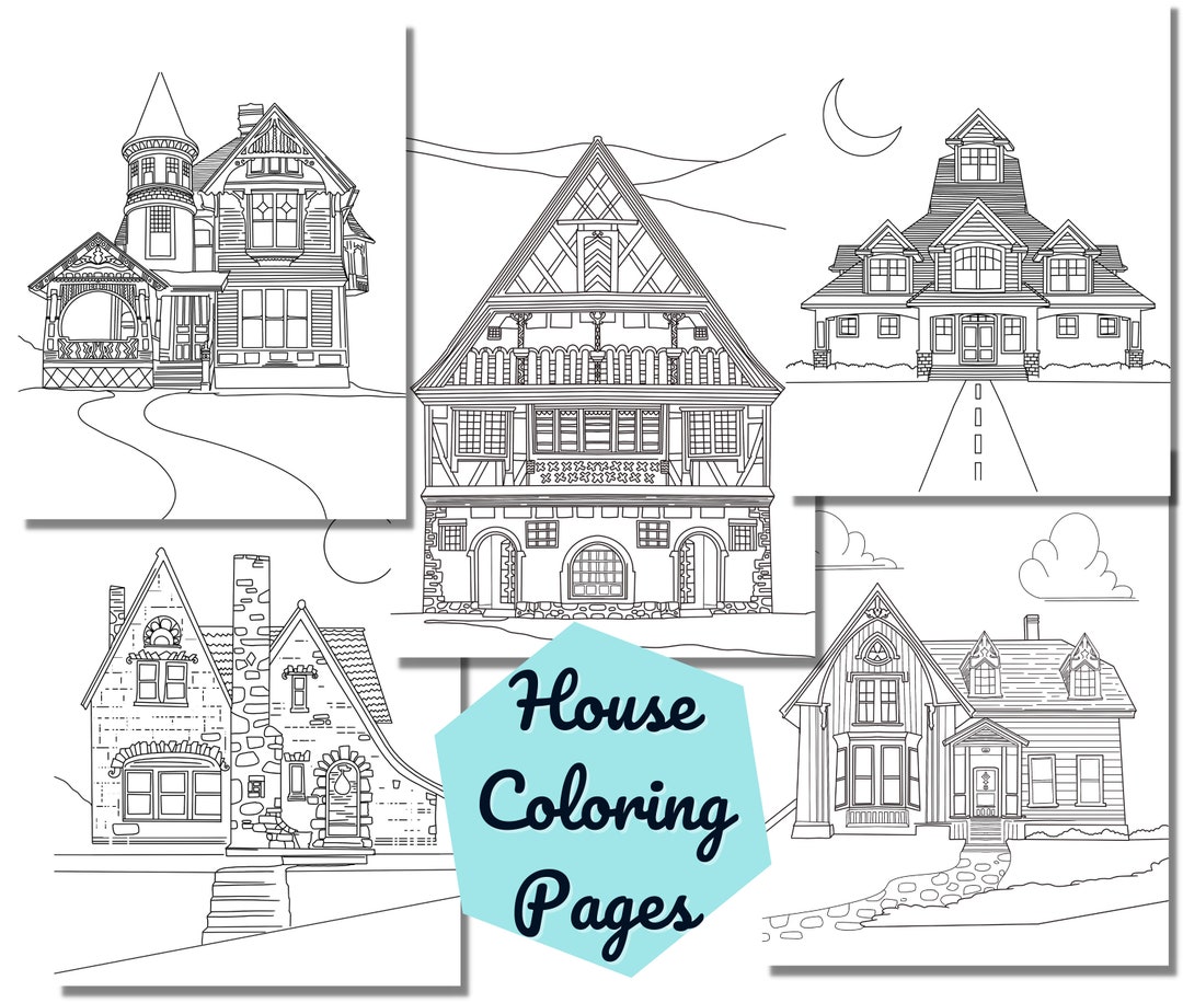 House Coloring Pages for Adults, Procreate Coloring Set of 7 Dream ...