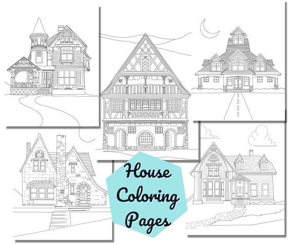 House Coloring Pages for Adults Procreate Coloring Set of 7 - Etsy