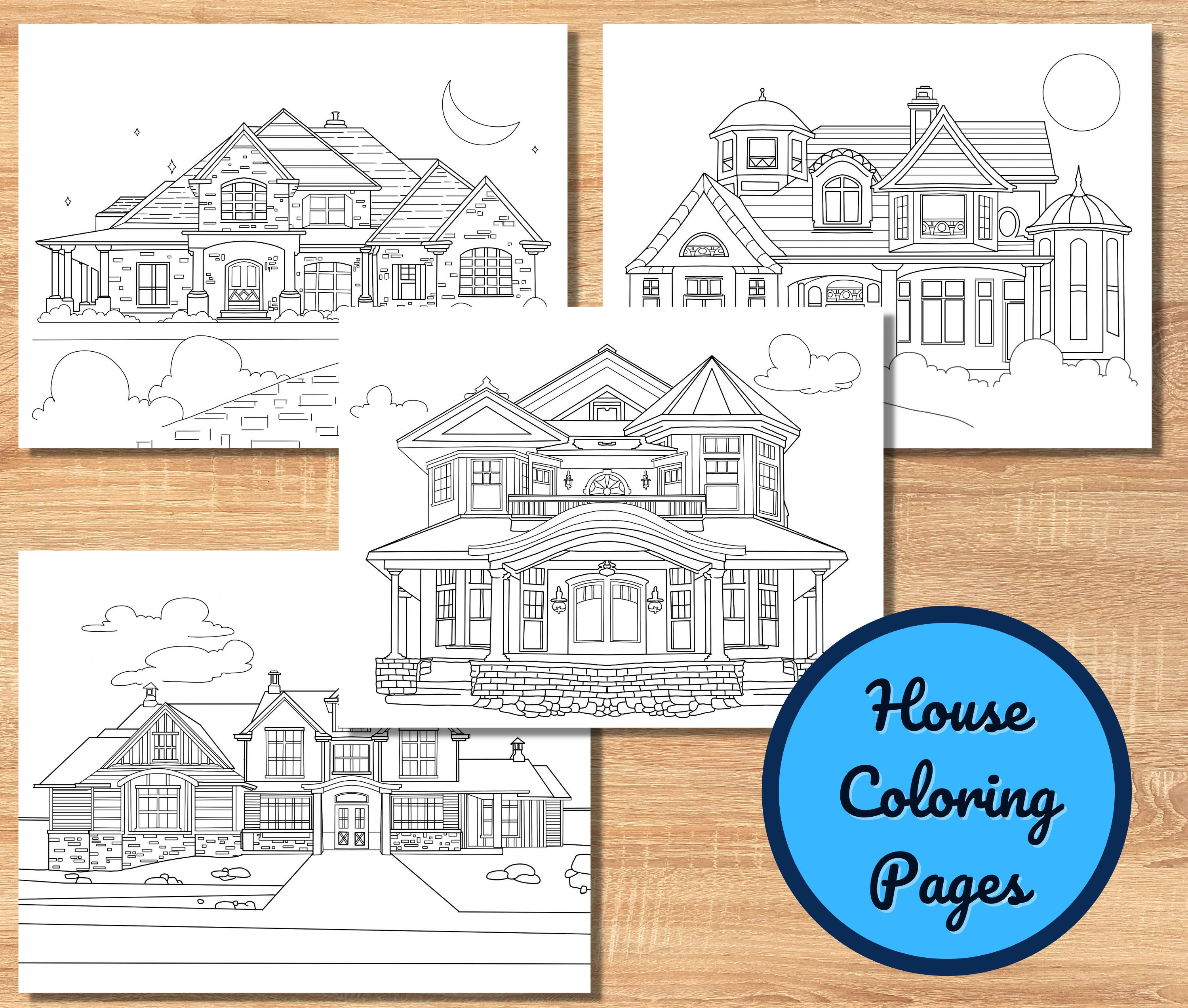 House Coloring Pages for Adults Procreate Coloring Set of 5 Etsy