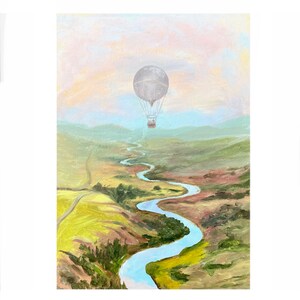 Hot Air Balloon Landscape Original Oil Small Painting 6 by 8&quot;