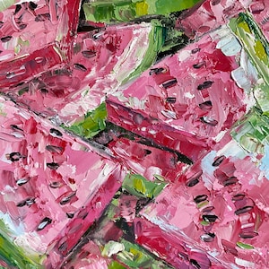 Juicy Watermelon Slices - Mini Oil Painting 6x6"
