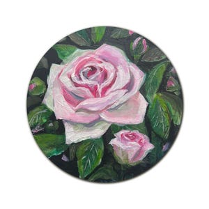 Blush Rose – Original Round Acrylic Painting on Panel | 12" Floral Wall Art