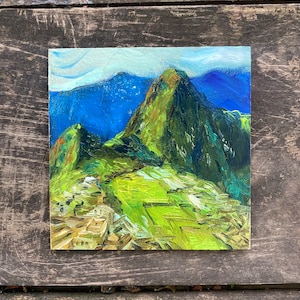 Original Machu Picchu Peru Painting 4x4 Painting of Lost City of the Incas Ancient City Landscape Art for gift for a traveler