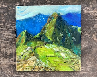 Original Machu Picchu Peru Painting 4x4 Painting of Lost City of the Incas Ancient City Landscape Art for gift for a traveler