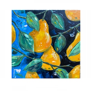 Yellow Pear Tree Branch Original Small Oil Painting 6"x 6"
