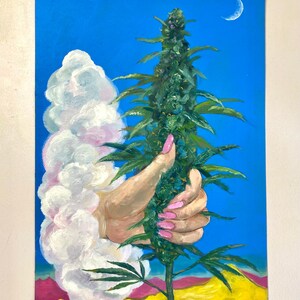 Original oil painting of Weed Marijuana Tarot, 12" x 8".