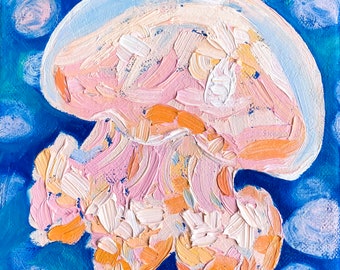 Jellyfish Small 3D Original Oil Painting on 6" x 6" Canvas