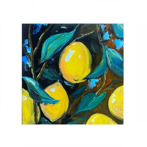 Lemon Tree Original Artwork - Fruit Oil Painting 6" x 6"