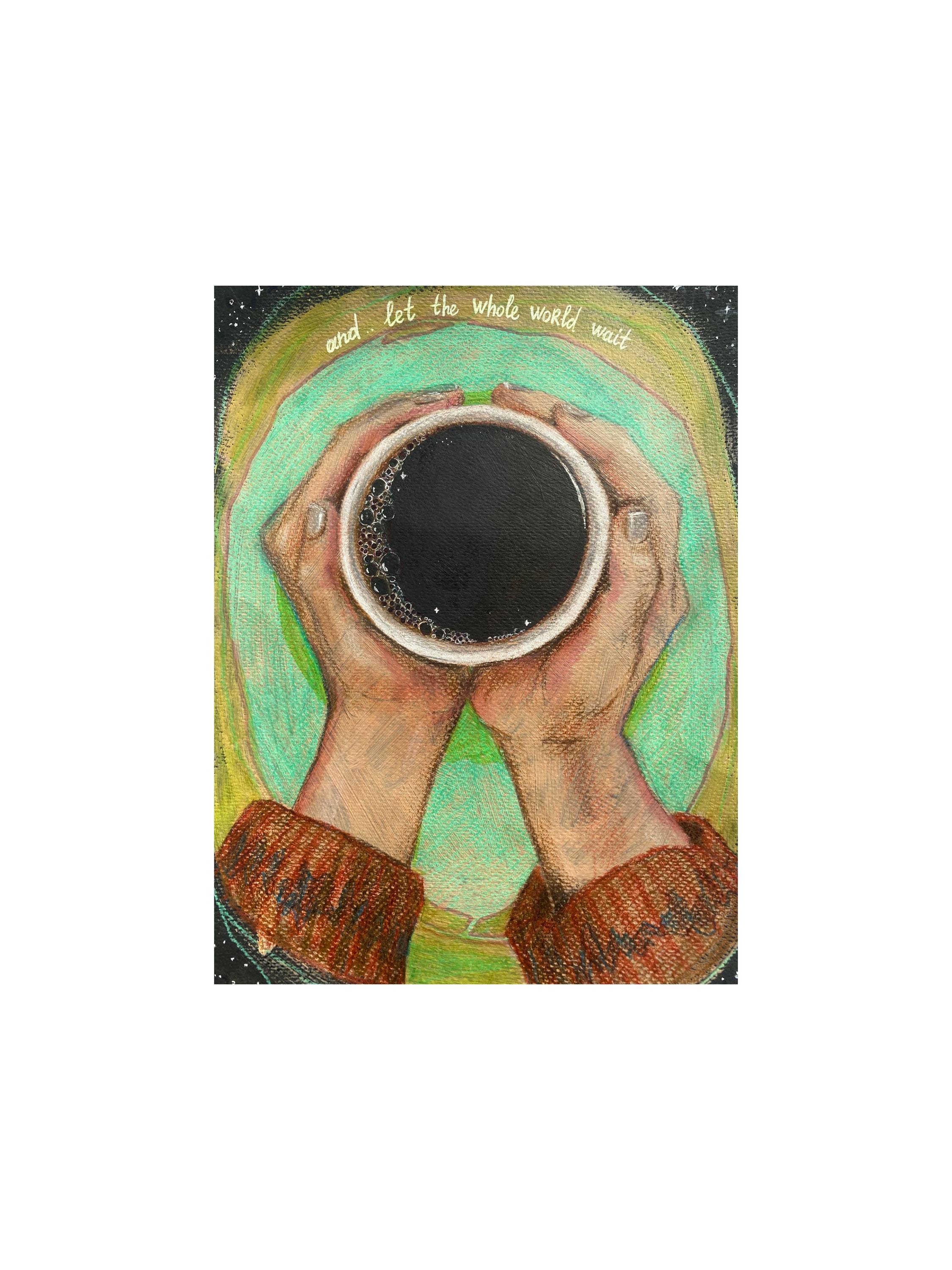 Cup of Black Coffee Hand Painted Original Artwork 7 by 9.5"