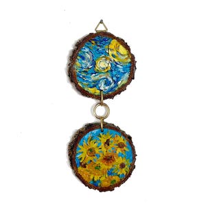 Van Gogh Night Sunflower Small Oil Original Wooden Painting