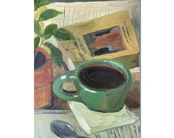 Cup of Coffee Original Oil Painting Still Life 7.5 by 11.5&quot;
