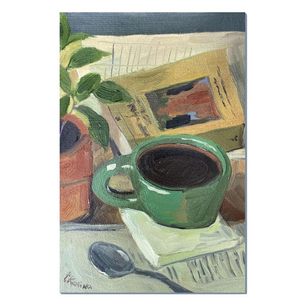Cup of Coffee Original Oil Painting Still Life 7.5 by 11.5"
