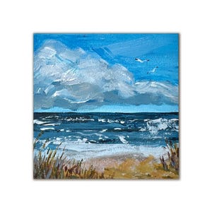 Mini Seascape Painting – Original Acrylic 4"x4" | Ocean Breeze Art | Coastal Wall Decor | Tiny Beach Painting on Cardboard