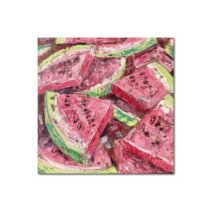 Watermelon Slice Delight - Original Oil Painting 12&quot; x 12&quot;