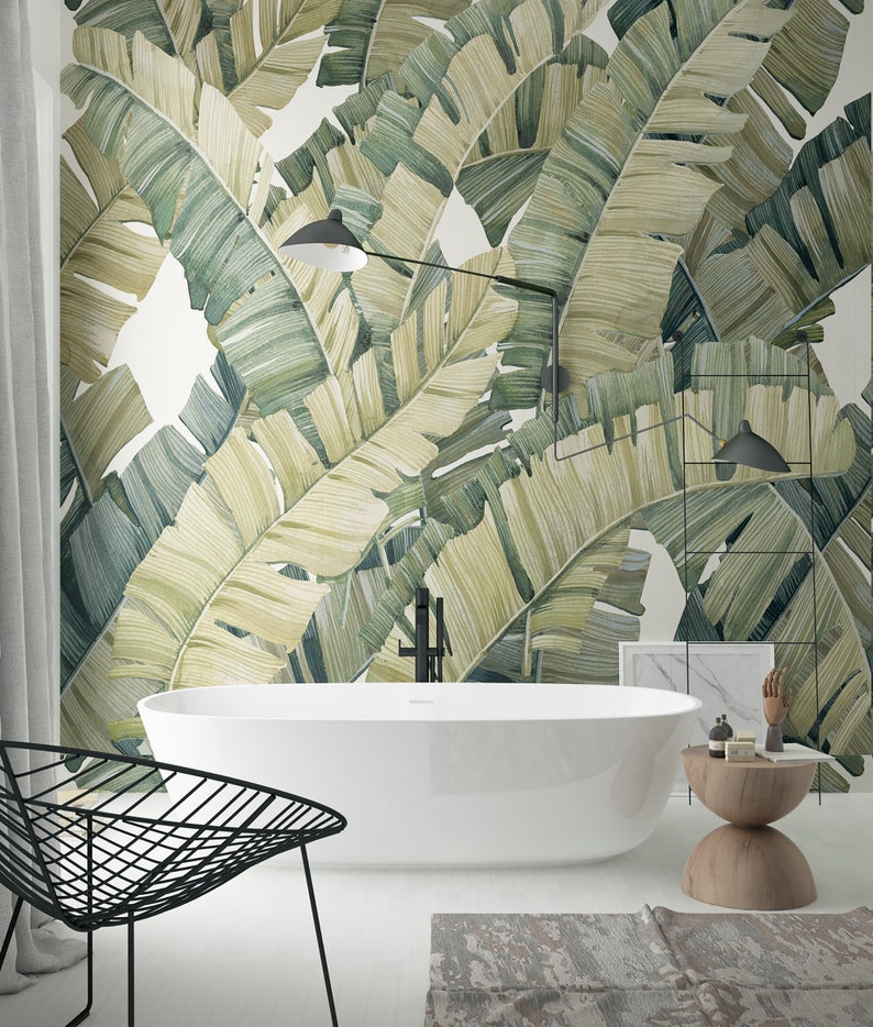 Bathroom Wallpapers Palms Leaves, Peel Bathroom Wallpapers, Botanical