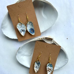 Mini Mussel Shell Nautical Earrings - Handmade Decorative Decoupage Dangle Earrings with Beachy, Marine Design and Real Shells