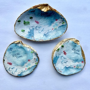 Cape Cod Map Decorative Shell for Gifts, Jewelry Dishes, Bachelorette Party Favors, Host Gifts, Beach-Themed Decor