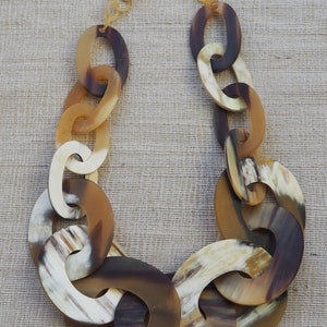 Natural Buffalo Horn Necklace Chunky Large Short N2.30 image 6