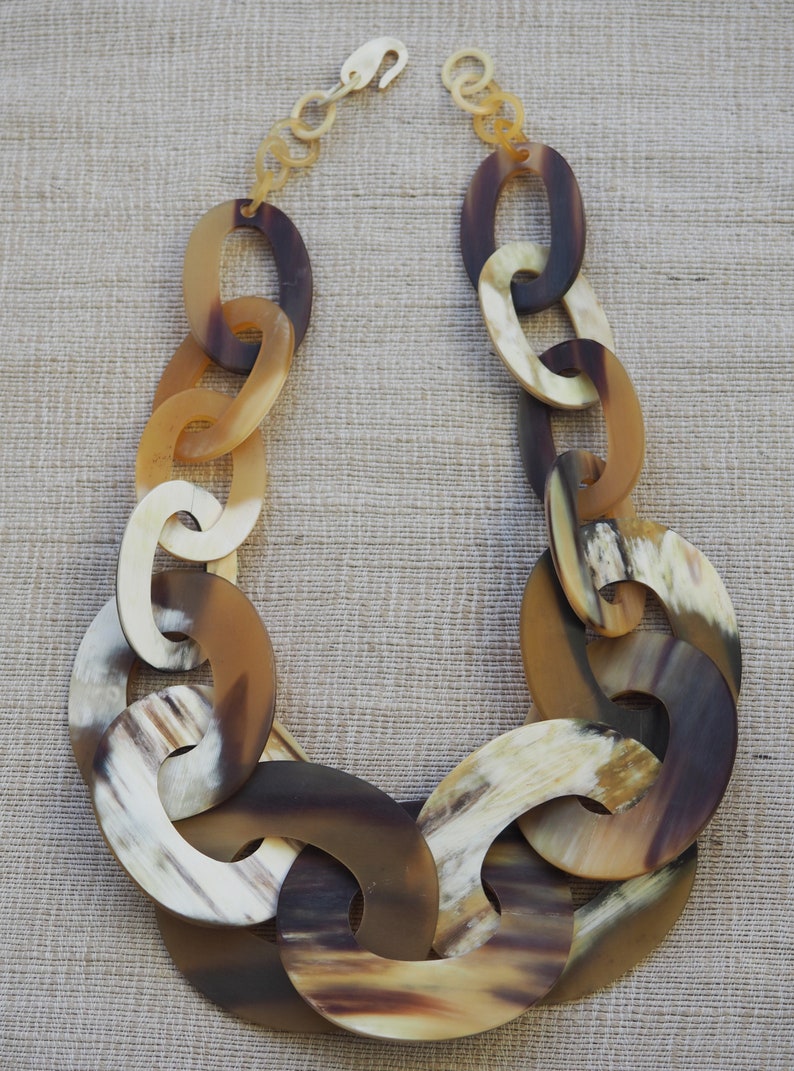 Natural Buffalo Horn Necklace Chunky Large Short N2.30 image 6